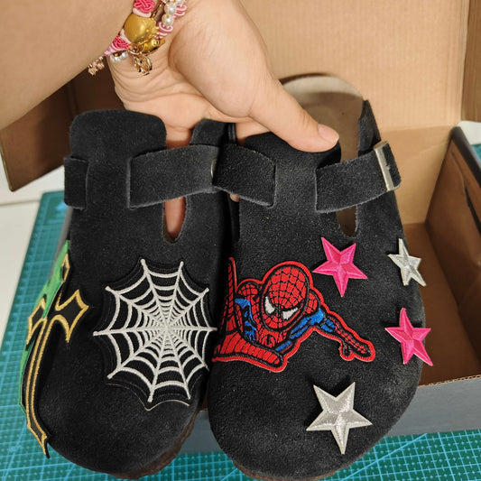 Black Spidey Design Clogs