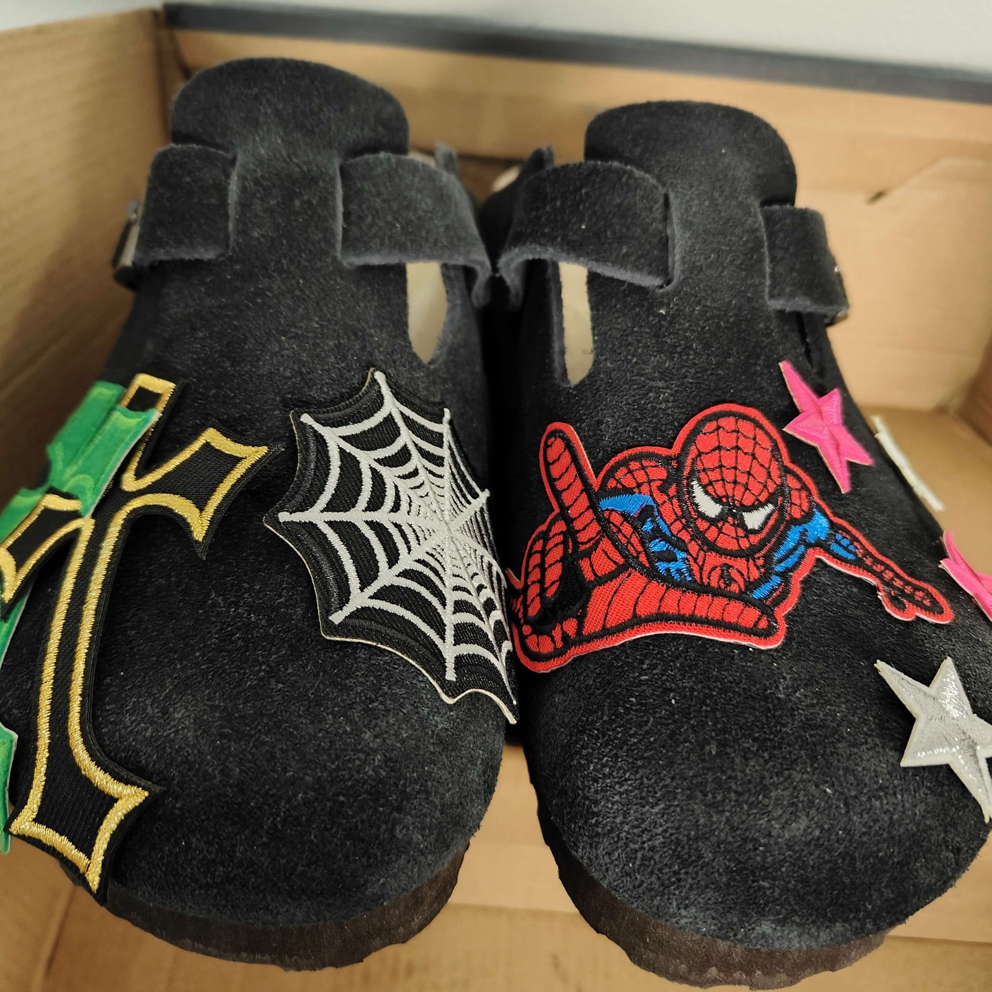 Black Spidey Design Clogs