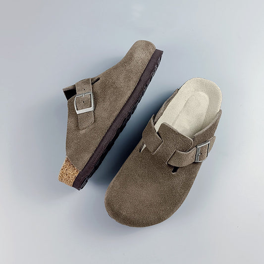 Dark Khaki Suede Clogs