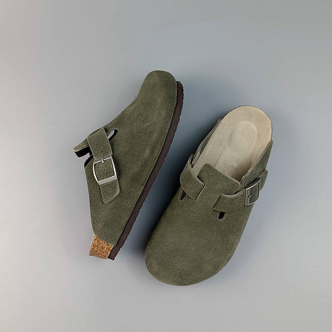 Olive Green Suede Clogs