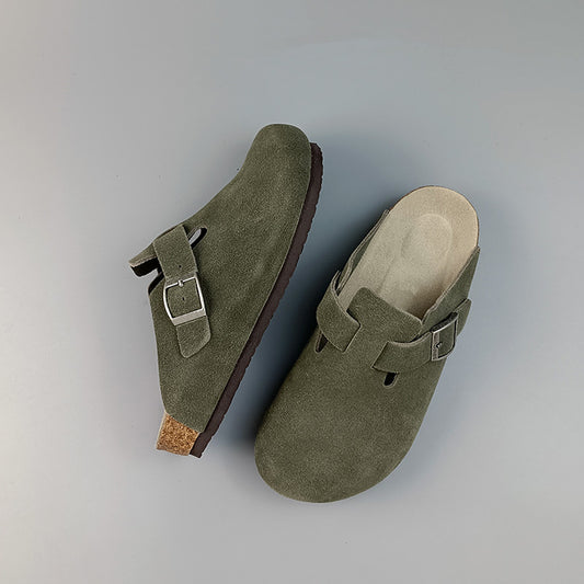 Olive Green Suede Clogs